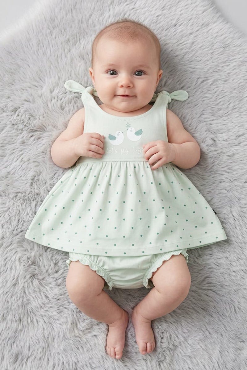 POPEES Toddlers Girl 2 Pcs Graphic Print Dress And Panty Set, Mint - Image 1