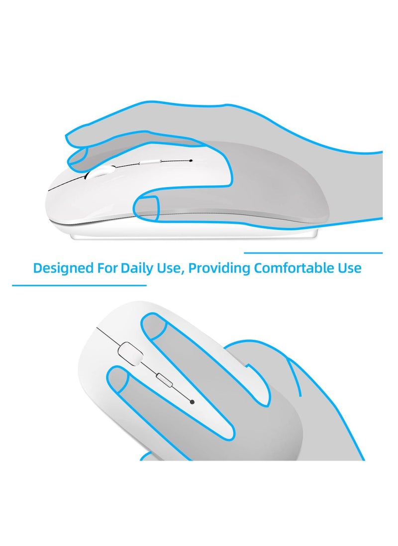 Wireless Mouse for Laptop Bluetooth Mouse for MacBook Pro/Air/Mac/iPad/Chromebook/Computer Dual Mode Silent Cordless Mouse with USB C Adapter (White)