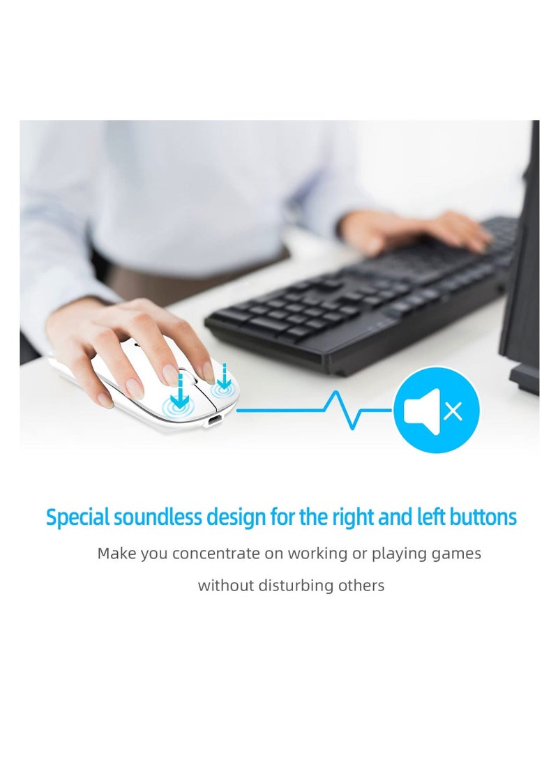 Wireless Mouse for Laptop Bluetooth Mouse for MacBook Pro/Air/Mac/iPad/Chromebook/Computer Dual Mode Silent Cordless Mouse with USB C Adapter (White)
