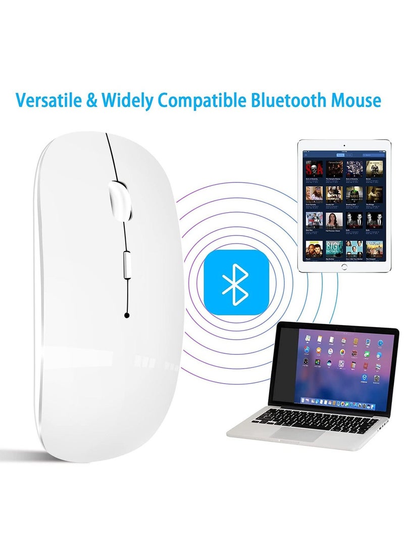 Wireless Mouse for Laptop Bluetooth Mouse for MacBook Pro/Air/Mac/iPad/Chromebook/Computer Dual Mode Silent Cordless Mouse with USB C Adapter (White)