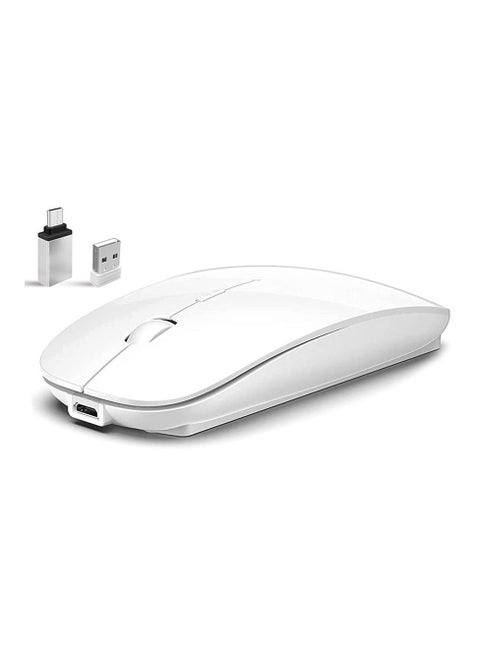 Wireless Mouse for Laptop Bluetooth Mouse for MacBook Pro/Air/Mac/iPad/Chromebook/Computer Dual Mode Silent Cordless Mouse with USB C Adapter (White)