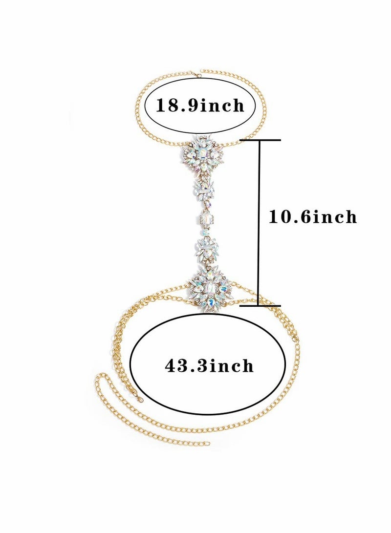 SOLARAE Boho Rhinestone Statement Chain Crystal Necklace Body Chain Summer Beach Body Jewelry Accessories for Women and Girls With packing box (AB Colorful) - Image 2