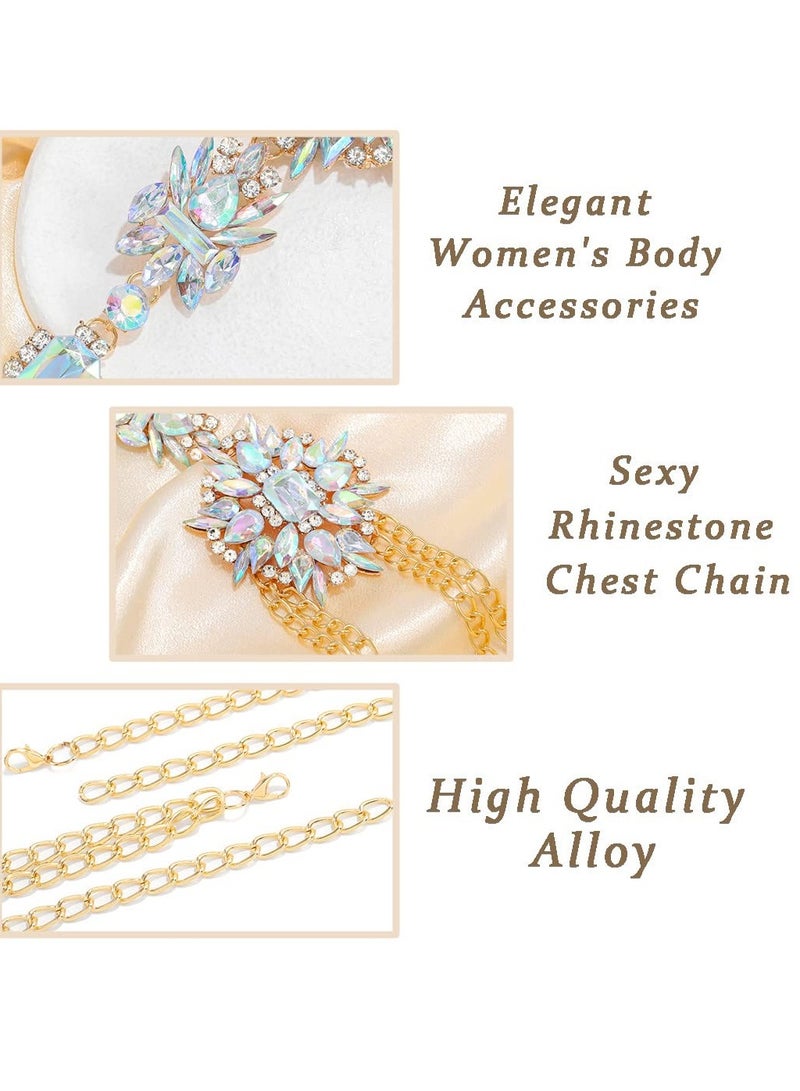 SOLARAE Boho Rhinestone Statement Chain Crystal Necklace Body Chain Summer Beach Body Jewelry Accessories for Women and Girls With packing box (AB Colorful) - Image 3