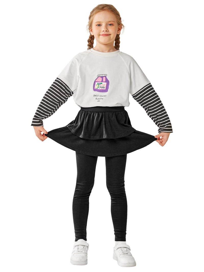 Resinta 2 Pack Girls Leggings Uniform Pants Legging with Skirts Stretch Warm Pant 4-14 Years Black, Navy - Image 2