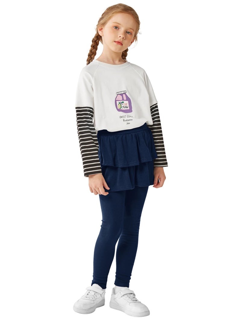 Resinta 2 Pack Girls Leggings Uniform Pants Legging with Skirts Stretch Warm Pant 4-14 Years Black, Navy - Image 5
