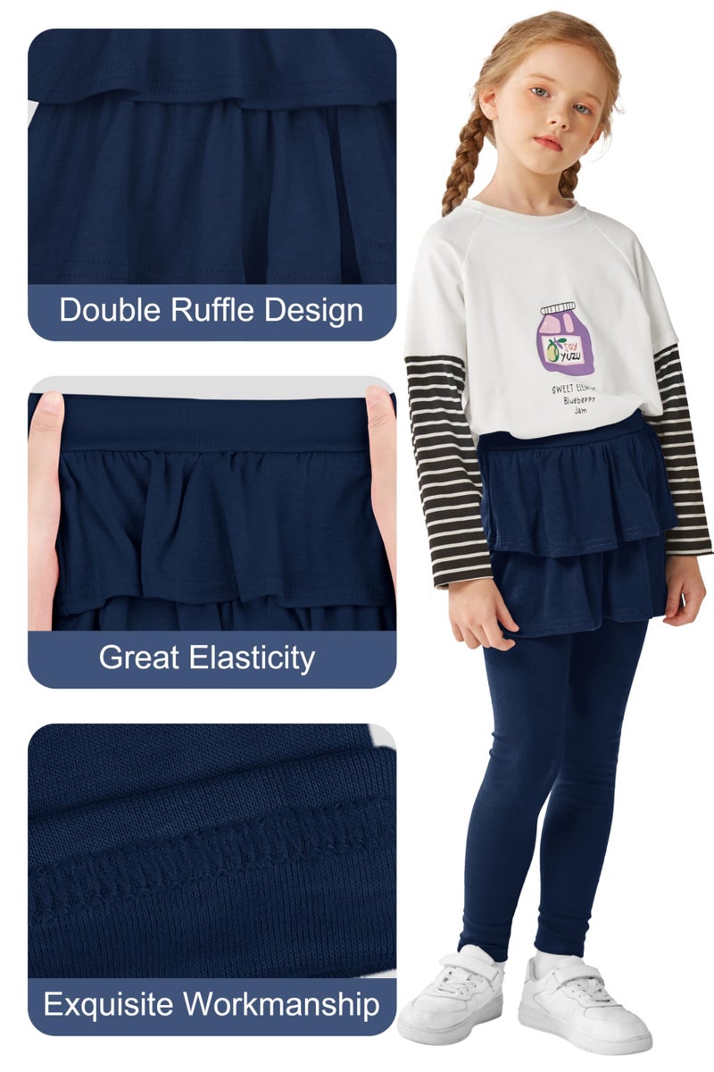 Resinta 2 Pack Girls Leggings Uniform Pants Legging with Skirts Stretch Warm Pant 4-14 Years Black, Navy - Image 4