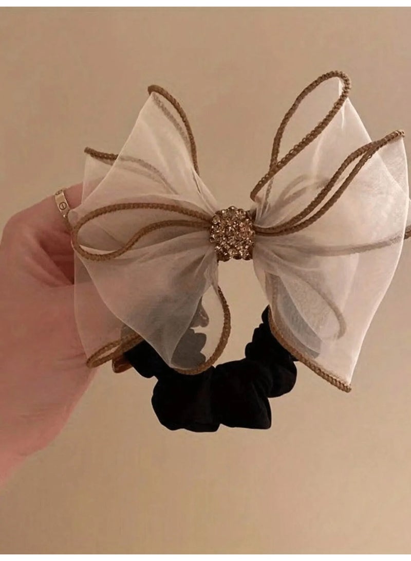 ربطات شعر مجموعه من 3 قطع من ربطات شعر  مطاطيه ناعمه بالوان متنوعه مزينه بكريستالات لامعة بتصميم فيونكه لطيفه ربطات شعرتضيف لمسه مميزه لتسريحتك - Image 4