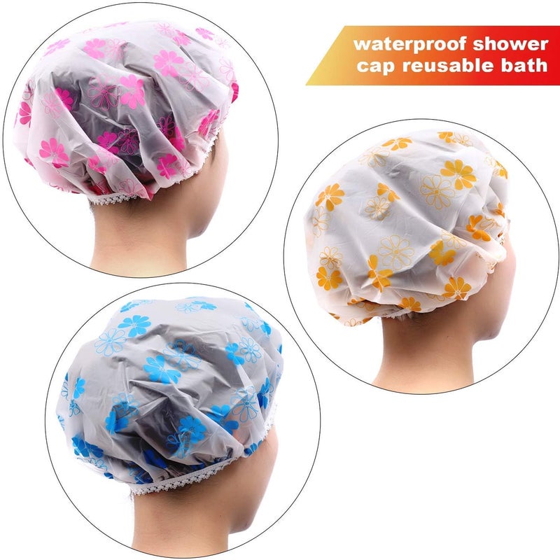 Boulevar Women Plastic Hats Reusable Bath Shower Caps Hair Double Waterproof Bathing Cap Multicolor (Free_Size) (Pack of 6) - Image 5