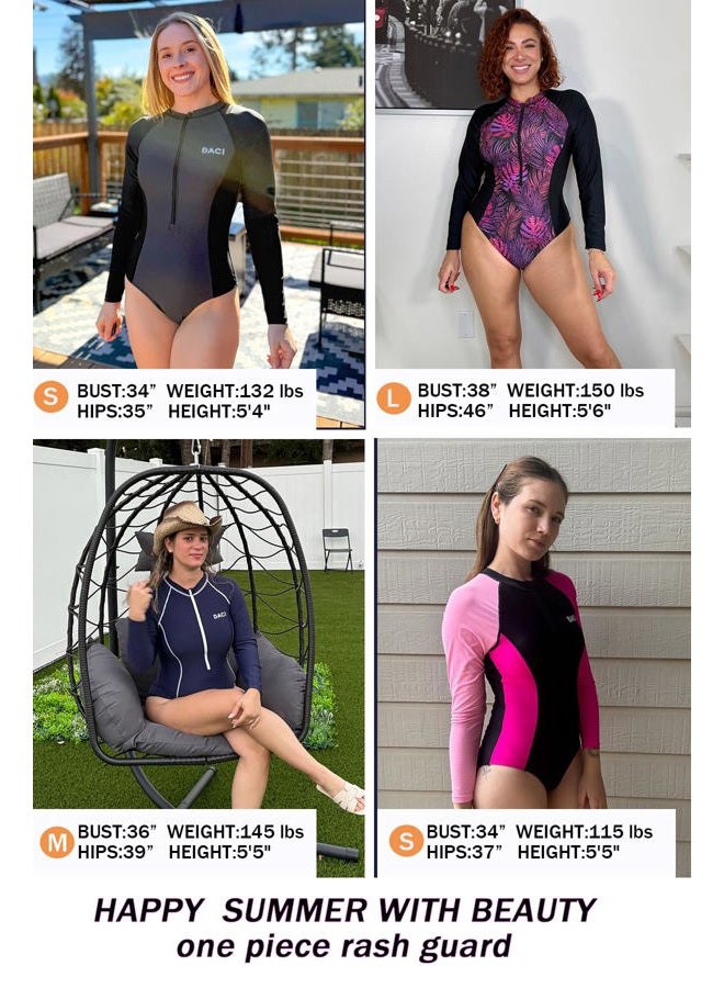 Daci Women Grey Black Rash Guard Long Sleeve One Piece Swimsuit Zipper Surfing Bathing Suit UPF 50 XS - Image 5