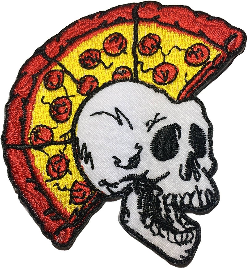 HHO CARTOON PATCH HHO Pizza Skull(punk) Patch Embroidered DIY Patches, Cute Applique Sew Iron on Kids Craft Patch for Bags Jackets Jeans Clothes - Image 2