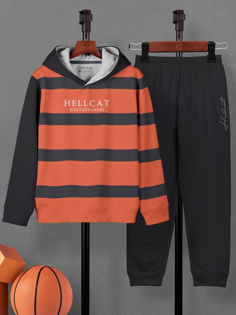 HELLCAT Trendy Printed Cotton Blend Hoodie T-Shirt Jogger Trackpant Clothing Set for Boys - Pack of 1 / Orange / 15-16 Years - Image 2