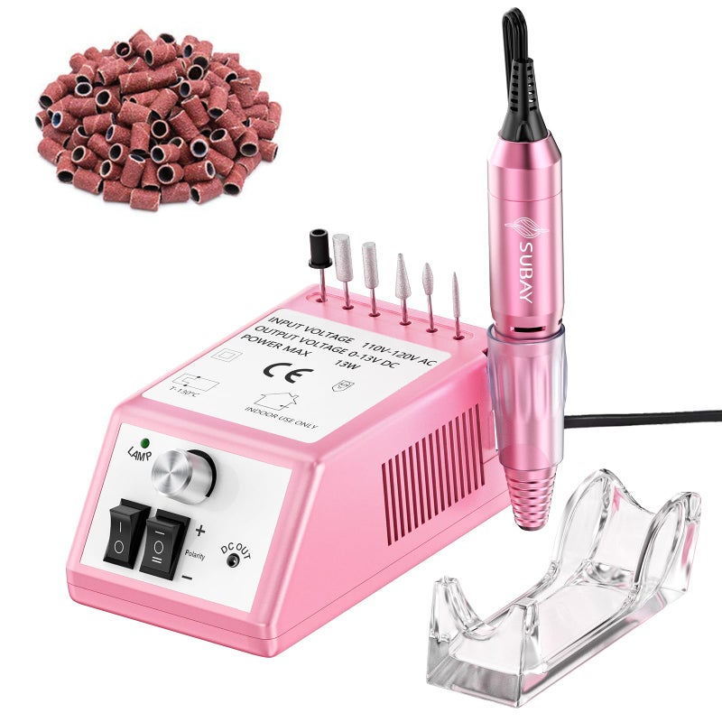Subay Professional Finger Toe Nail Care Electric Nail Drill Machine Manicure Pedicure Kit Electric Nail Art File Drill with 1 Pack of Sanding Bands (Pink) - Image 1