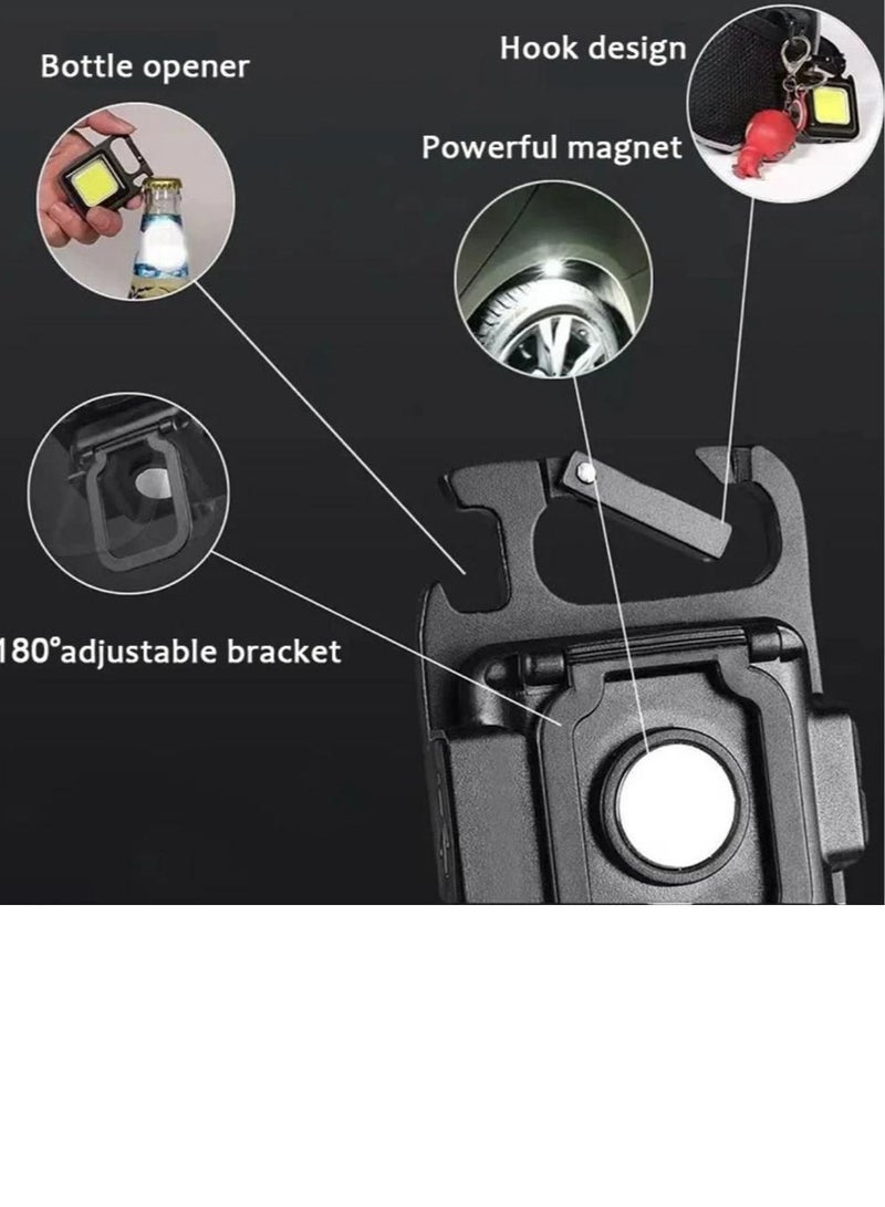 Mini Flashlight with 800 Lumens Super Bright, Portable and Rechargeable Keychain Light with Folding Support Bottle Opener and Magnetic Base  Suitable for Camping Hunting, Hiking, Black - Image 2
