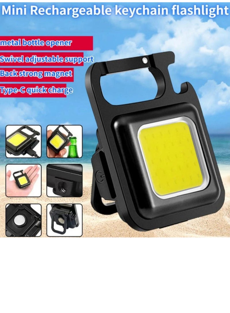 Mini Flashlight with 800 Lumens Super Bright, Portable and Rechargeable Keychain Light with Folding Support Bottle Opener and Magnetic Base  Suitable for Camping Hunting, Hiking, Black - Image 1