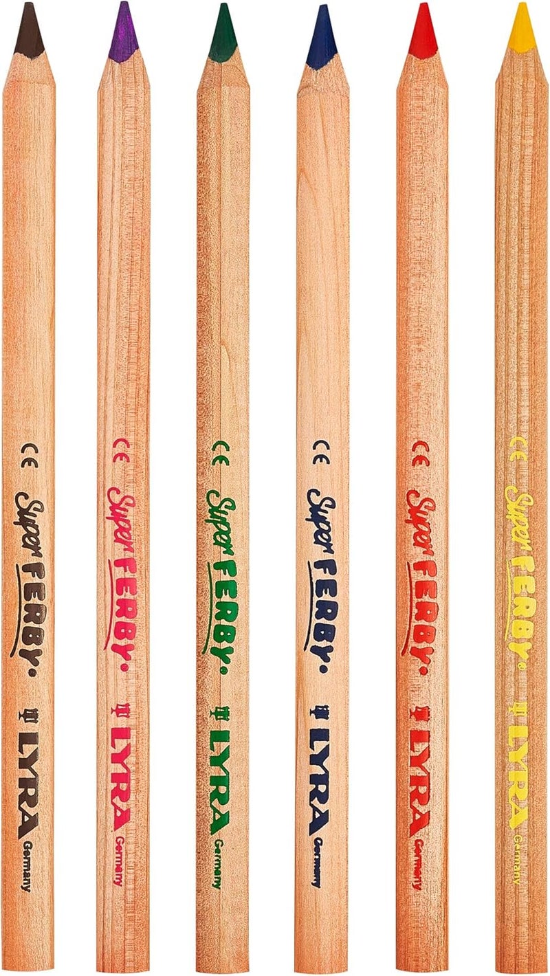 Lyra Waldorf Selection Giant Triangular Colored Pencil, Unlacquered, Set of 6 Super Ferby Pencils, Assorted Colors (3711061) - Image 2