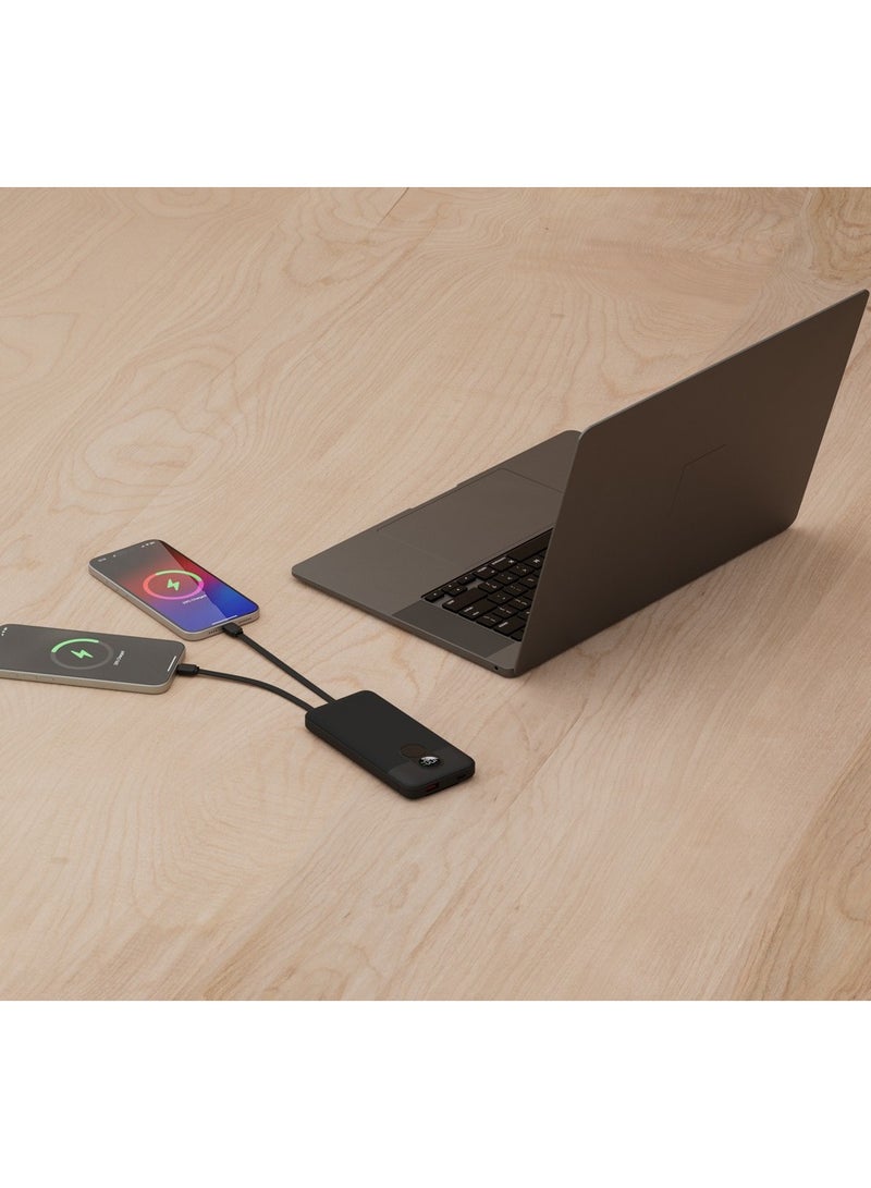 بورودو بنك طاقة 10000 مللي أمبير في الساعة بشاشة رقمية مع كابل Type-C وLightning / توصيل طاقة 22.5 وات / شحن متزامن - أسود - Image 3