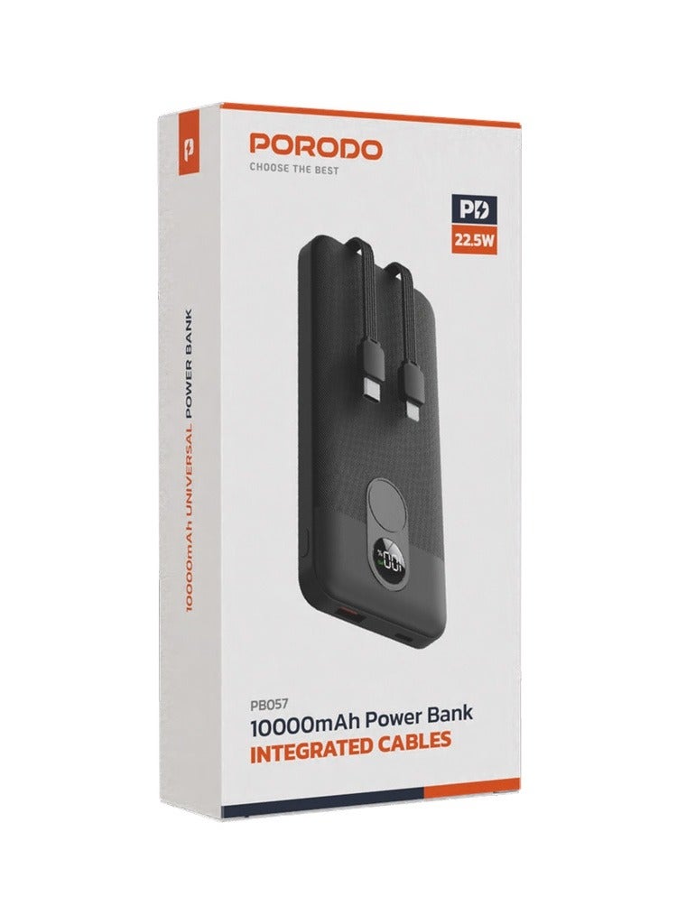 بورودو بنك طاقة 10000 مللي أمبير في الساعة بشاشة رقمية مع كابل Type-C وLightning / توصيل طاقة 22.5 وات / شحن متزامن - أسود - Image 5
