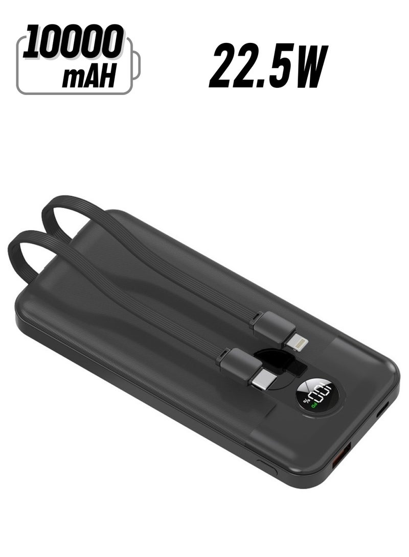 بورودو بنك طاقة 10000 مللي أمبير في الساعة بشاشة رقمية مع كابل Type-C وLightning / توصيل طاقة 22.5 وات / شحن متزامن - أسود - Image 1