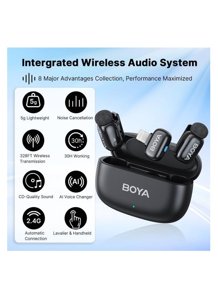 BOYA - Boya Mini-15 Wireless Microphone for iPhone with MFi Certified Ligntning Interface,Noise Cancellation, 30H Battery Life with Charging Case,Voice Changer Microphone,iPhone Microphone for Video Recording - Image 1