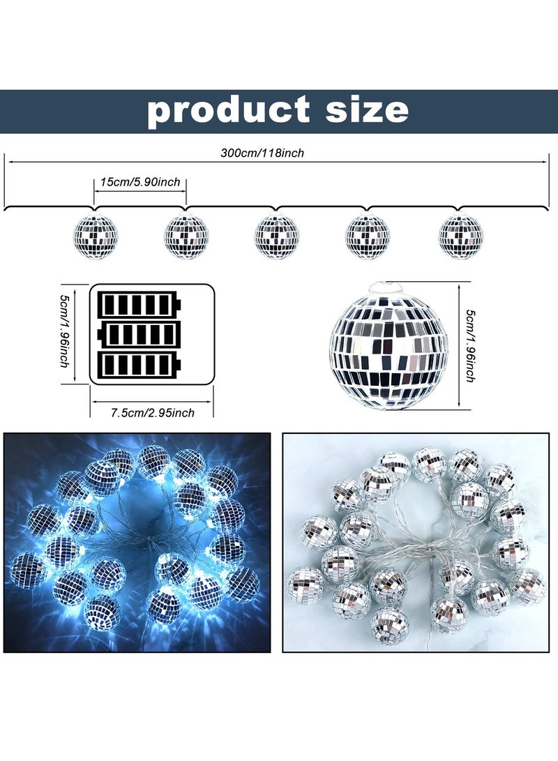 Excefore Led Disco Ball String Lights, 20 Pcs Mirror Led Party Light Glass Ball Light Decorative Light String with Remote Control for Indoor Outdoor Patio Party Yard Garden Kids Bedroom Living Dorm (White) - Image 2