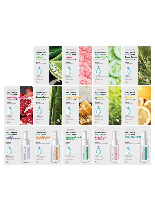 BEAUTY29 Hyaluronic Aqua Plus Essence Full Face Facial Sheet Mask 14 Sheets Combo - 2 WEEKS SET