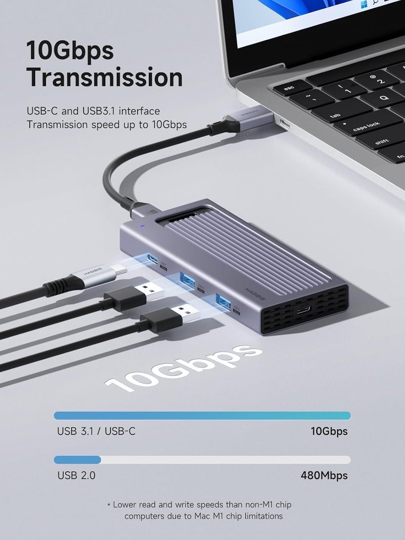 INICIO 2 in 1 USB C Hub + M.2 NVME SATA SSD Enclosure, Magnetic Easy Disassemble External Hard Drive Case with 10Gbps USB 3.1, USB C for MacBook Pro Air M3 M2 iPhone15 Pro Max Mac mini Laptop PC - Image 5