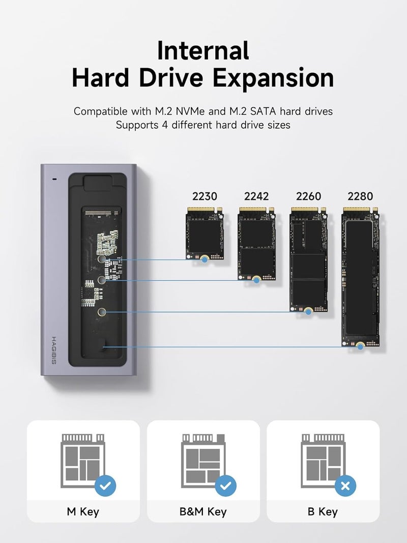 INICIO 2 in 1 USB C Hub + M.2 NVME SATA SSD Enclosure, Magnetic Easy Disassemble External Hard Drive Case with 10Gbps USB 3.1, USB C for MacBook Pro Air M3 M2 iPhone15 Pro Max Mac mini Laptop PC - Image 3