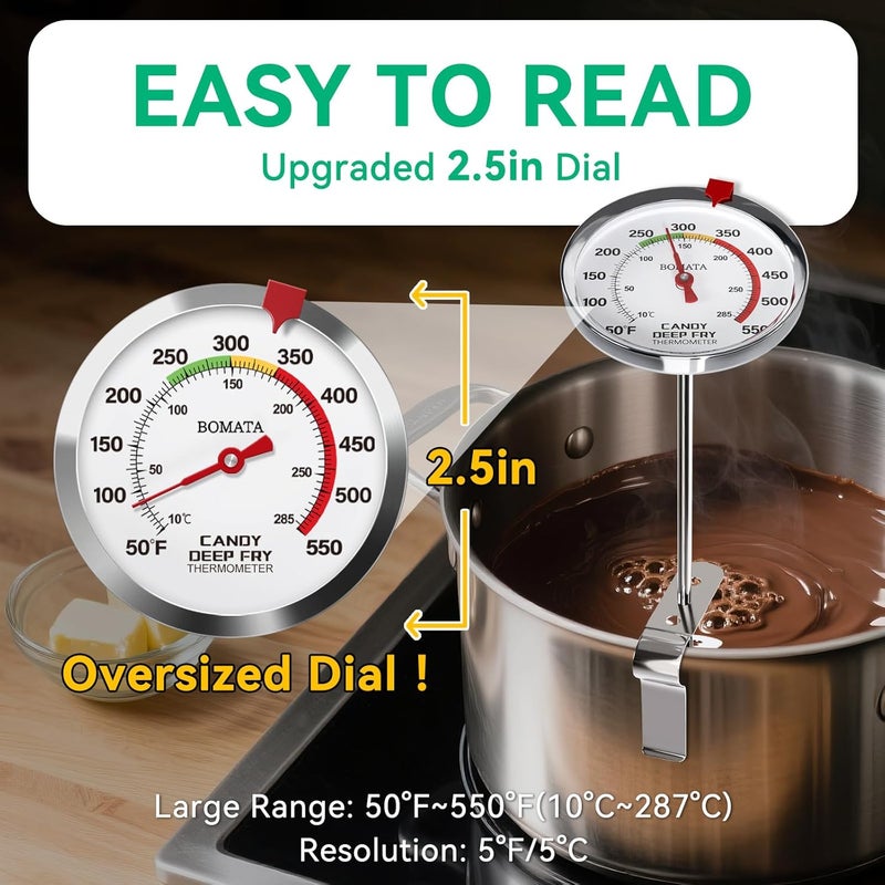 BOMATA Waterproof IP67 Candy Thermometer with Pot Clip, Deep Fry Oil Thermometer with Upgraded 2.5in Large Display for Cooking, Food, Turkey, BBQ, Grill... Mth400 - Image 3