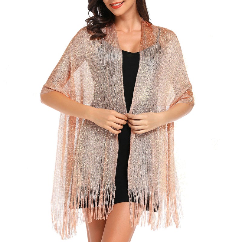 vimate Evening Dress Shawls and Wraps, Summer Thin Pashmina Scarf Shawl Wrap for Evening Party Dresses(Salmon) - Image 1