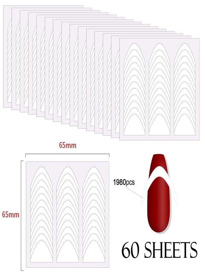 HYWWPFLAY 1980 Pieces French Tip Nail Guides Smile Line Stickers Moon Shape Nails Design Nail Stencils Self-Adhesive French Nail Stickers French Manicure Strips Tool Nail Tape (60 Sheets) - Image 3
