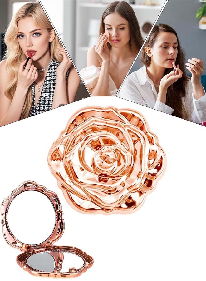 Gold Rose Flower Compact Mirror, Double Sided Pocket Makeup Mirror, Wedding Bridal Shower Party Gift Favors Set - Image 1