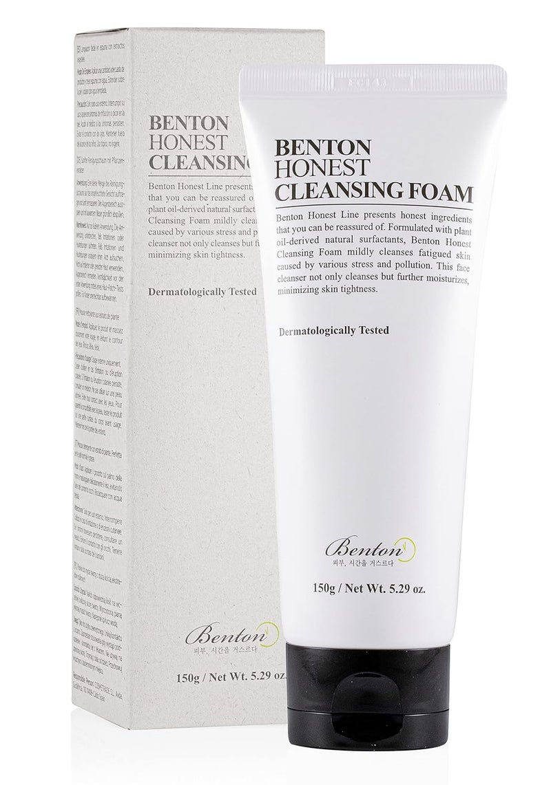 Benton Honest Cleansing Foam, 150g, Moisturizing, Soothing, Sensitive Skin, Dehydrated skin, Dermatologically Tested, Camelia Japonica Seed Oil, Palm oil derived surfactant