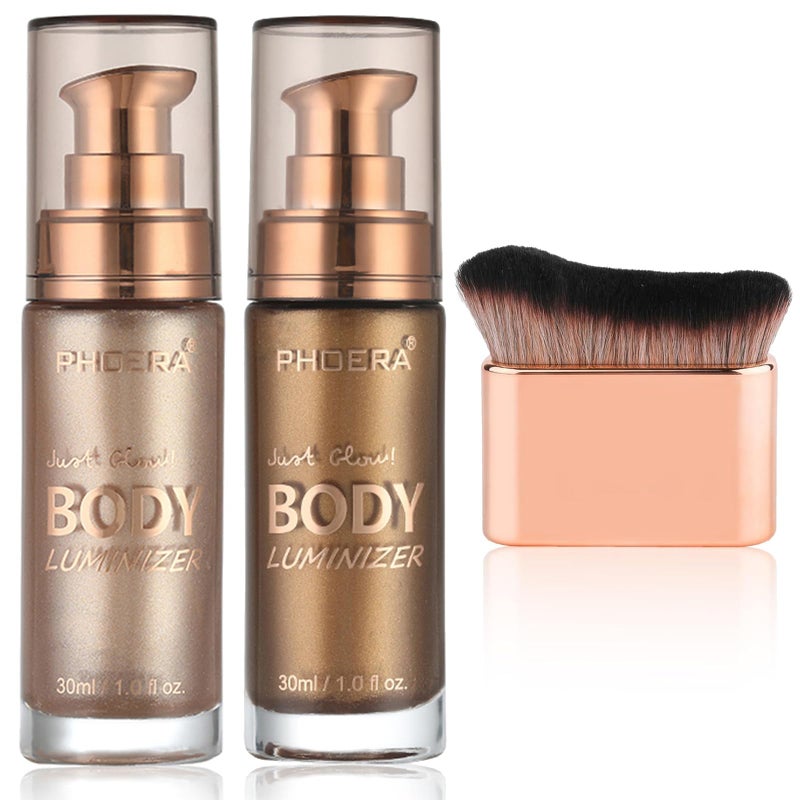PHOERA Body Shimmer OilWaterproof Long Lasting Moisturizing Body Luminizer Glow Illuminator Highlighter for Face with Makup Bursh 1ozJars101103 Rose GoldGlistening Bronze