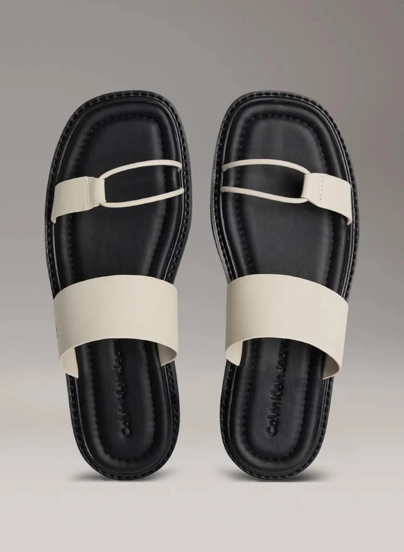 Calvin Klein Jeans Eggshell/Black Leather Sandals for Women | Best Price UAE