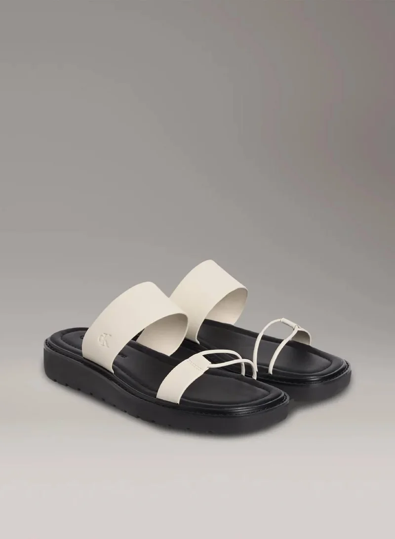 Calvin Klein Jeans Eggshell/Black Leather Sandals for Women | Best Price UAE