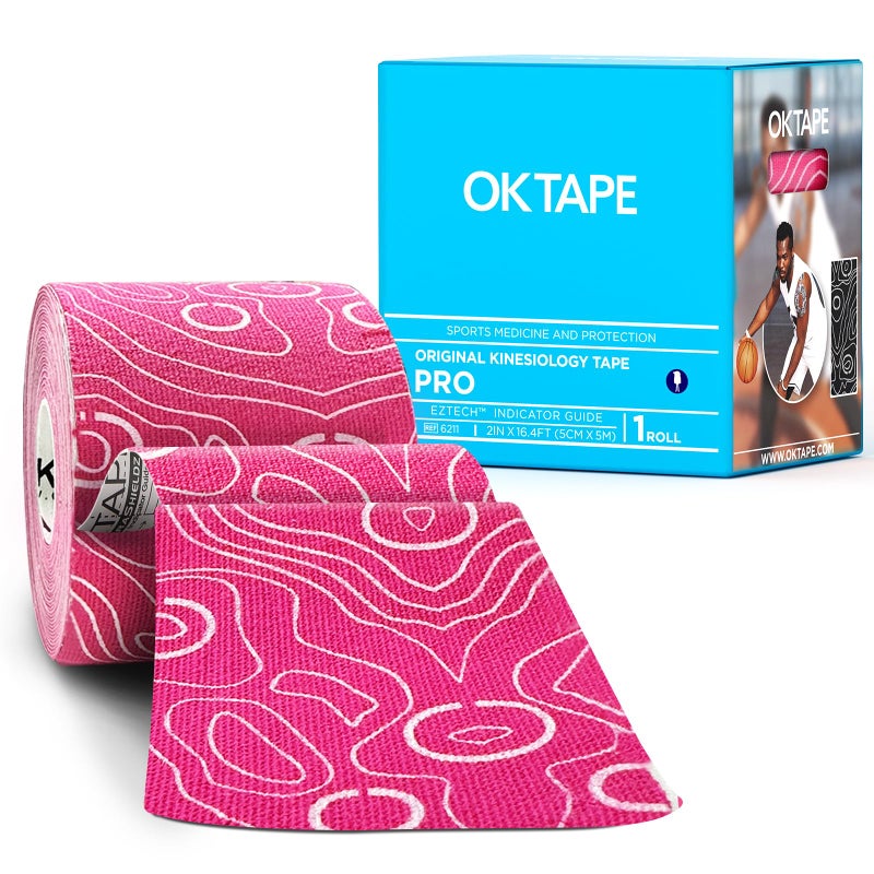 OK TAPE PRO Kinesiology Tape Uncut Roll, Elastic Physical Therapy Athletic Tape for Pain Relief, Muscle Support, Kinetic Tape, Water Resistant, 2in X 16.4ft -Pink - Image 1