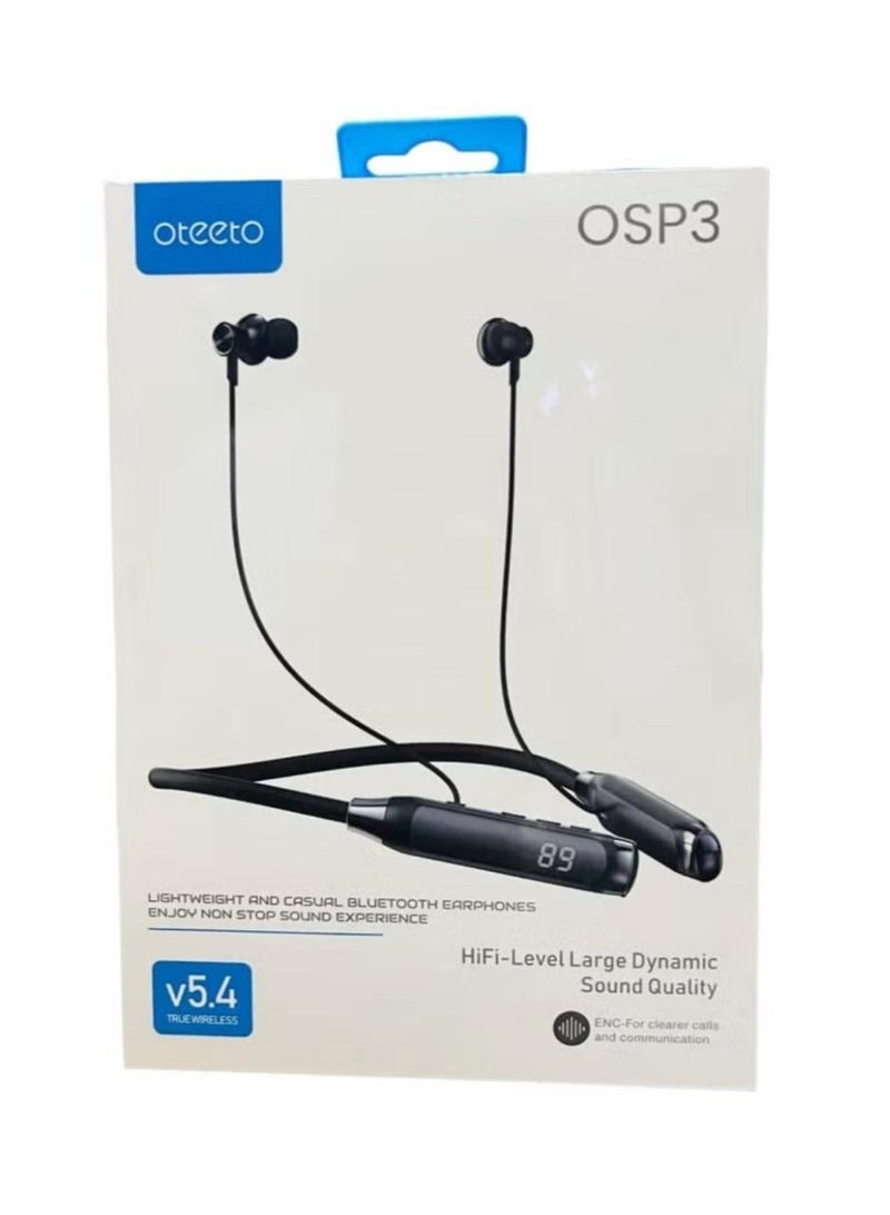 Oteeto OSP3 Bluetooth 5.4 Neckband Earphones with Hi-Fi Stereo Sound, LED Battery Display, Magnetic Earbuds & Long-Lasting Playback - Image 2