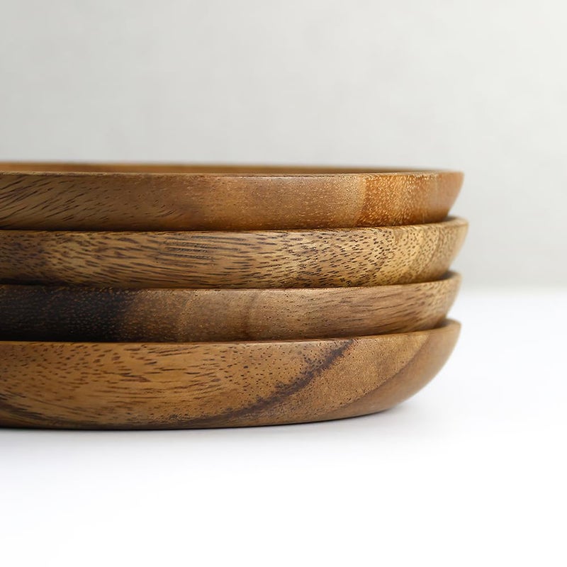 IQCWOOD Wooden Dinner Plates  6 Inch Round Wood Plates Set of 4  Acacia Wooden Plates Round Tray Easy Cleaning Serving Platter for Food Dessert Salad Plate Fruit Platters - Image 5