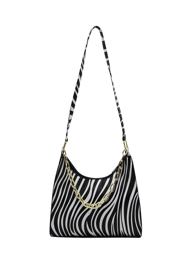 Suillty Women's Zebra Print Tote Shoulder Bag Leather Top Handle Purse Travel Handbag Clutch Wallet with Chain - Image 1