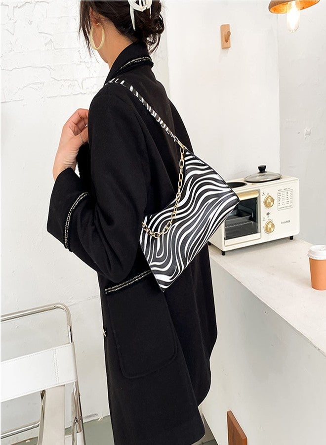 Suillty Women's Zebra Print Tote Shoulder Bag Leather Top Handle Purse Travel Handbag Clutch Wallet with Chain - Image 3
