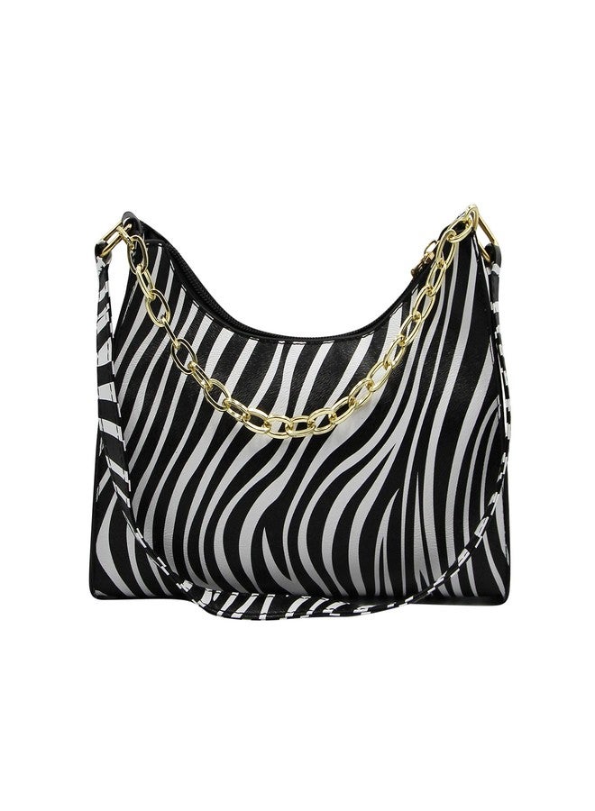 Suillty Women's Zebra Print Tote Shoulder Bag Leather Top Handle Purse Travel Handbag Clutch Wallet with Chain - Image 4