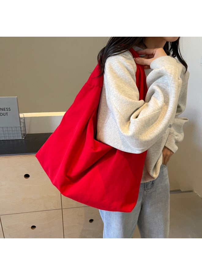 Japanese Style Fashionable Casual Canvas Tote Bag Women's 2025 Arrival Trendy All-match Large Capacity Underarm Bag Commuter Shoulder Bag-Color:Black - Image 4