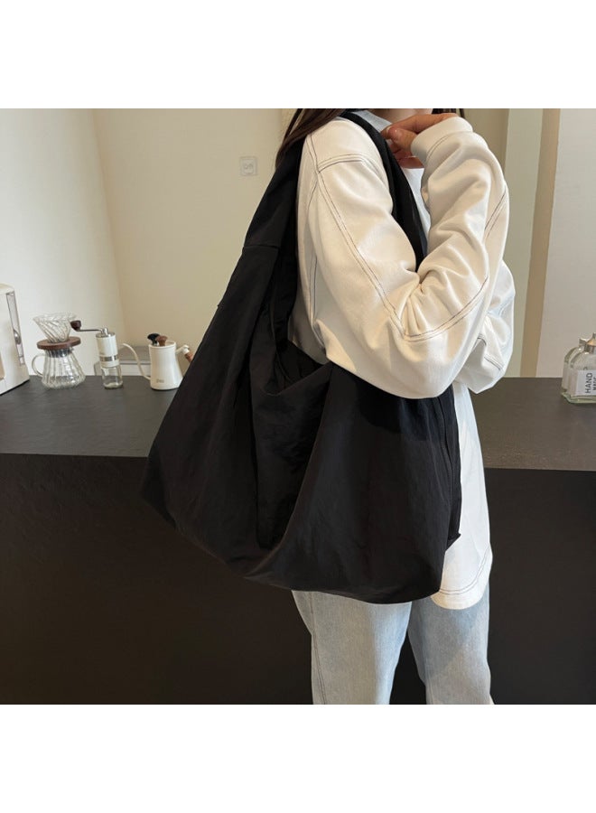 Japanese Style Fashionable Casual Canvas Tote Bag Women's 2025 Arrival Trendy All-match Large Capacity Underarm Bag Commuter Shoulder Bag-Color:Black - Image 1