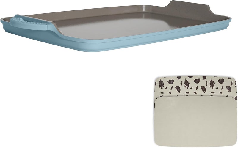 Goodful AllinOne Double Burner Griddle Ceramic Nonstick Durable Cast Aluminum Oven Safe and Dishwasher Safe Made without PFAS PFOA PFOS  PTFE 18Inch x 11Inch Blue Mist - Image 1