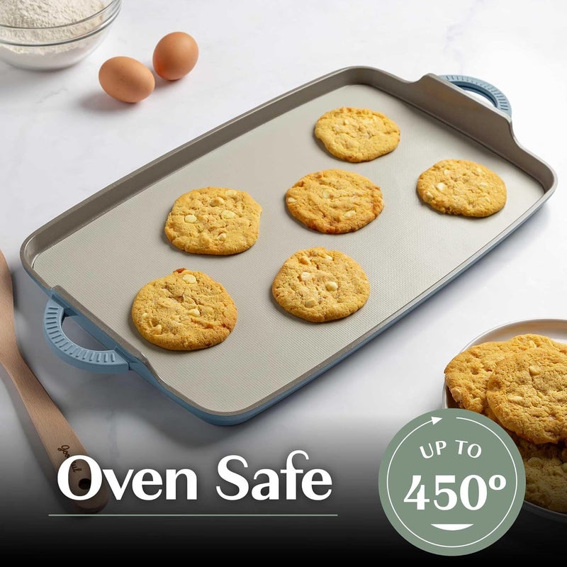 Goodful AllinOne Double Burner Griddle Ceramic Nonstick Durable Cast Aluminum Oven Safe and Dishwasher Safe Made without PFAS PFOA PFOS  PTFE 18Inch x 11Inch Blue Mist - Image 5