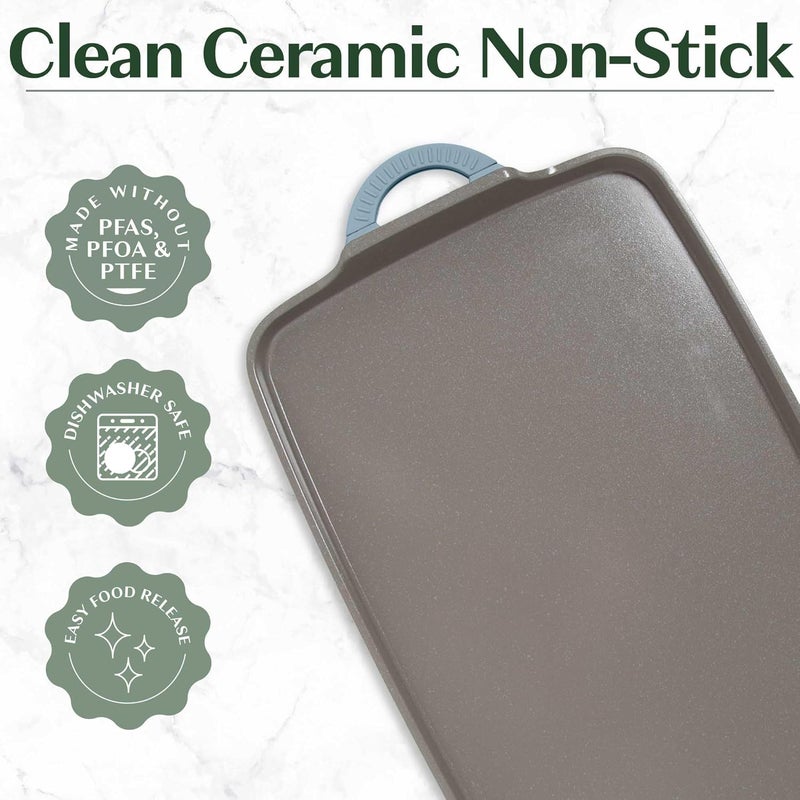 Goodful AllinOne Double Burner Griddle Ceramic Nonstick Durable Cast Aluminum Oven Safe and Dishwasher Safe Made without PFAS PFOA PFOS  PTFE 18Inch x 11Inch Blue Mist - Image 4