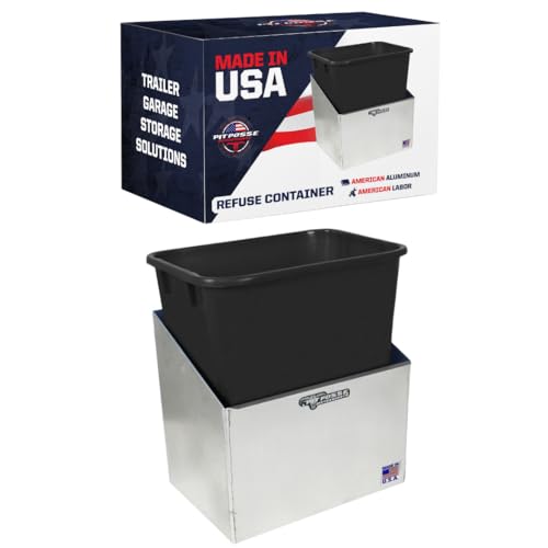 Pit Posse 453 Refuse Container Bin Garage Trash Can Holder Organizer  Made in USA  Enclosed Race Trailer Shop Garage Storage Mounted Aluminum Disposal Waste Hanger Silver