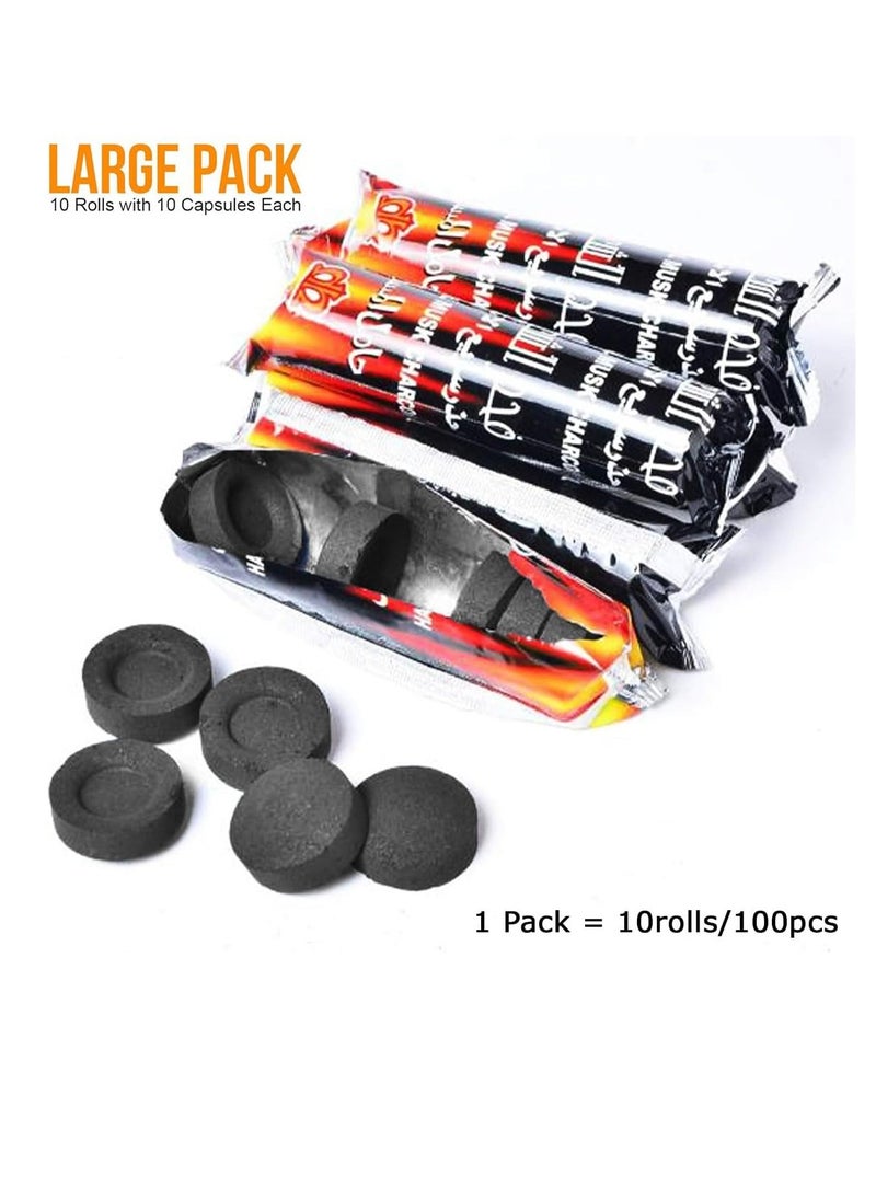 Yuwell Pack of 100 Pcs 10 Roll Quick Lighting Charcoal Briquettes For BBQ Grill Preparation Long Lasting For Bakhoor and Incense Burning  - Image 2