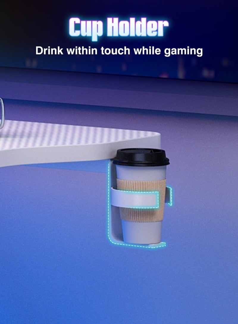 Lafulaifu طاولة ألعاب مريحة بسطح من ألياف الكربون، وخطاف سماعة رأس وحامل أكواب، ومكتب ألعاب 110×55×74 سم، ومكتب دراسة بفتحات كابلات مزدوجة، ومكتب كمبيوتر مثالي للاعبي الألعاب - Image 5