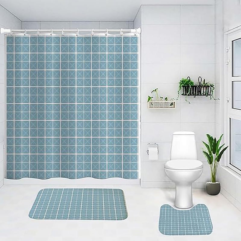 Kuber Industries Shower Curtain & Bathmat Set | Non-Slip Bath mats for Bathroom | Easy-Slide Curtains | Polyester Curtain or Bathmat for Bath D?cor | YX0150-3T | 3 Pcs Set | Multicolor - Image 1